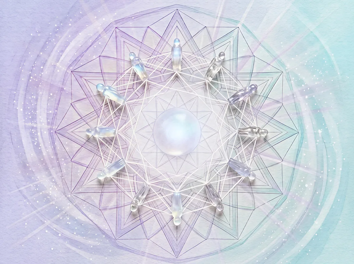 Figuras de cristal en un mandala de estrella